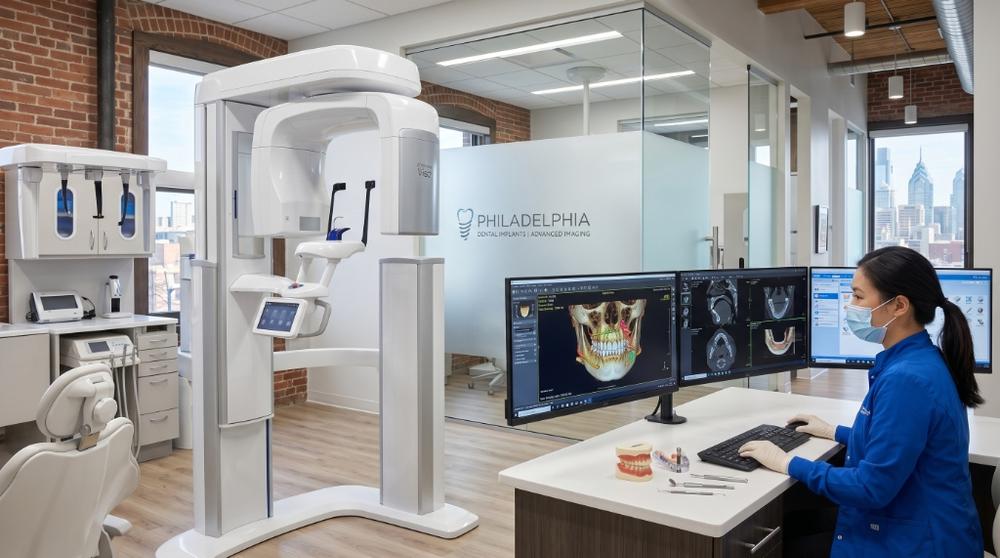 Advanced 3D CBCT imaging technology used for precise dental implant surgical planning in Philadelphia